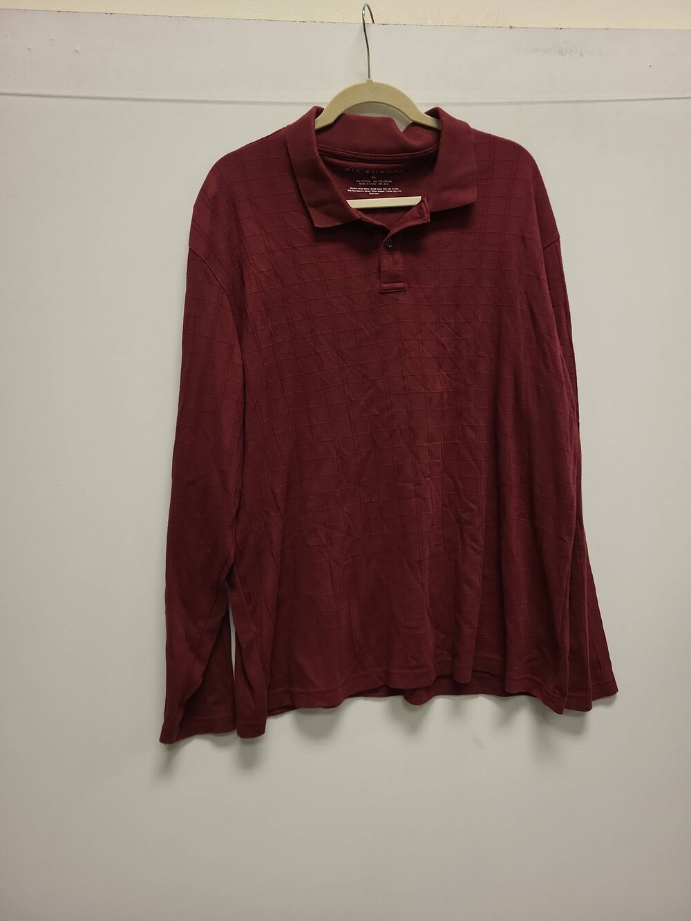 Via Europa XL Polo Shirt Mens Long Sleeve Burgundy Casual Top